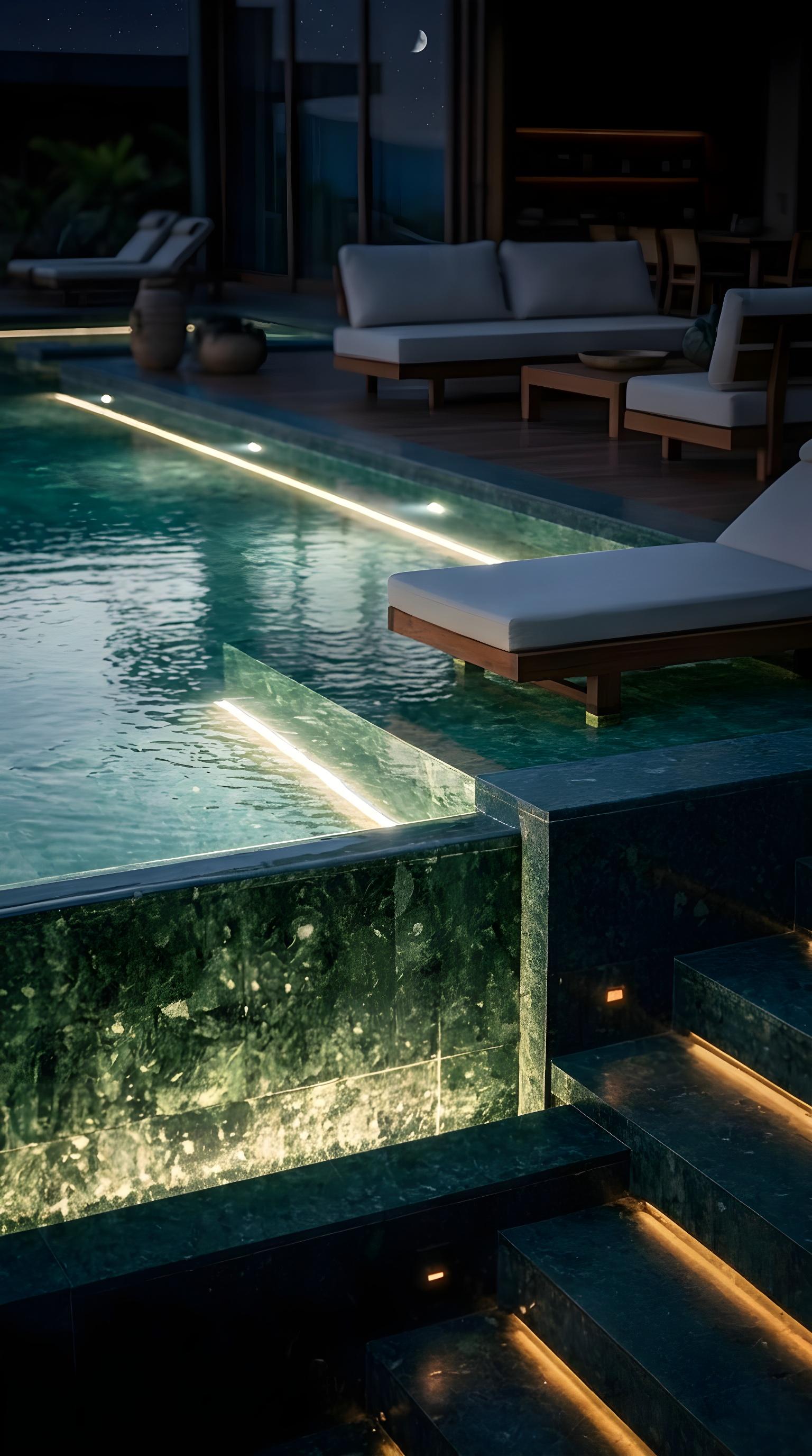 Verde Pérola — Borda de piscina iluminada